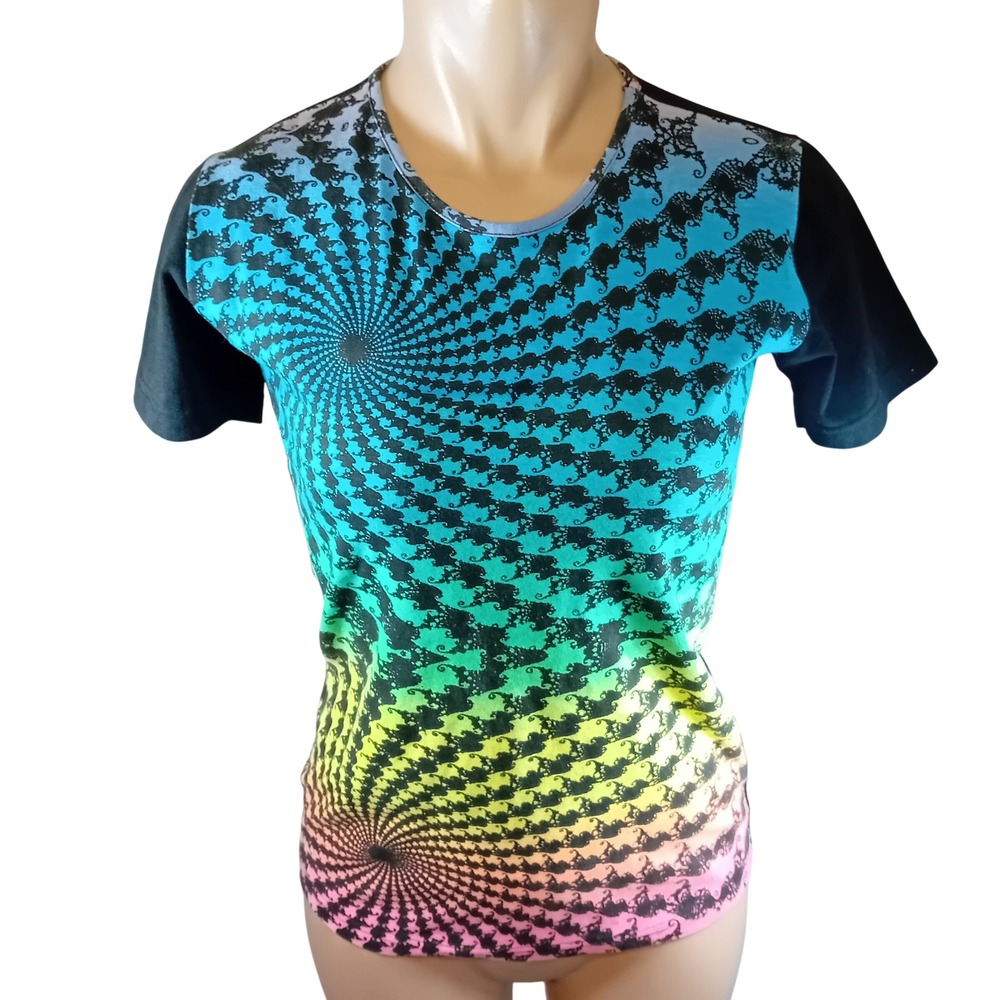 fluRAnet‎ Y2K Rainbow Psychedelic UV Blacklight Glow Rave Festival Top Trippy M